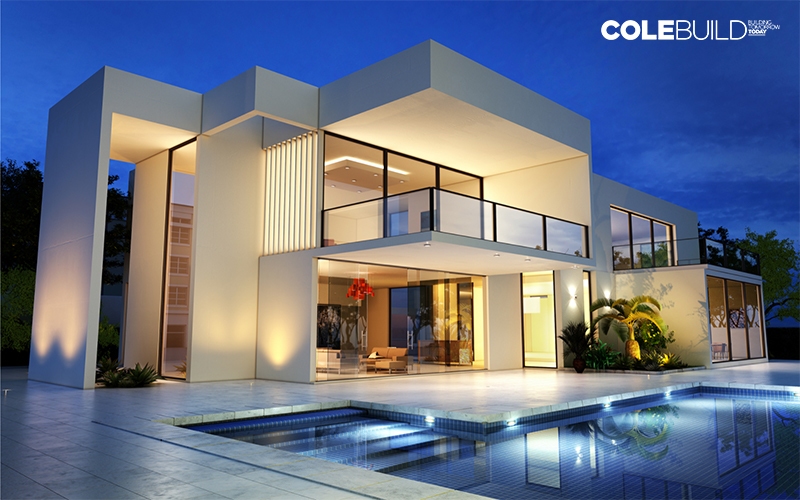 huge modern house with balcony and pool