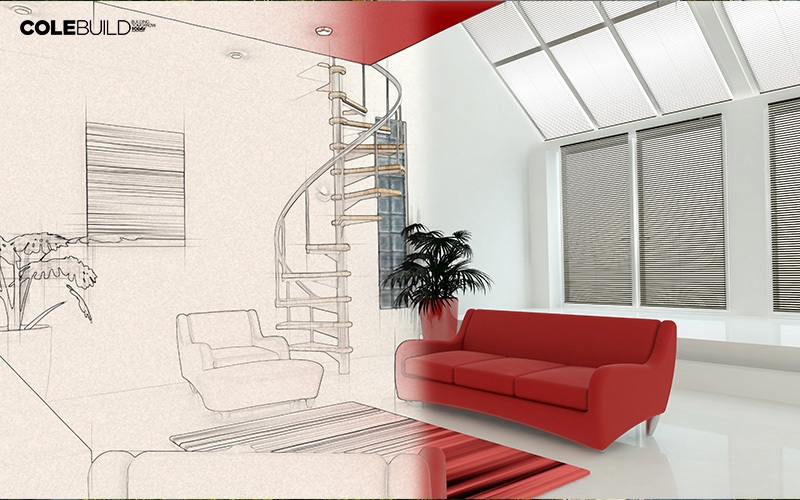 split image showing interior design sketch and building work brought to life