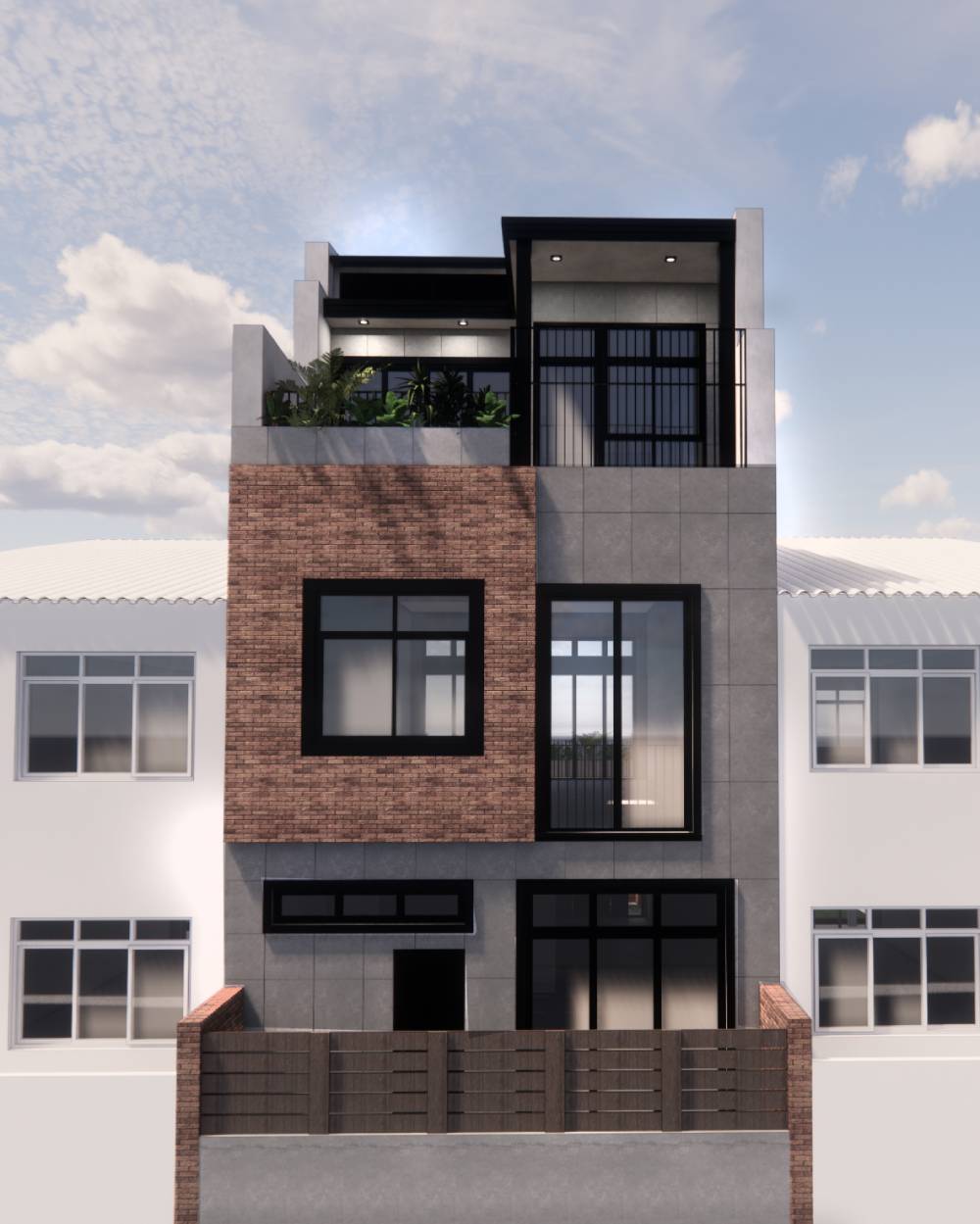 Apartment building with multiple windows and balcony.