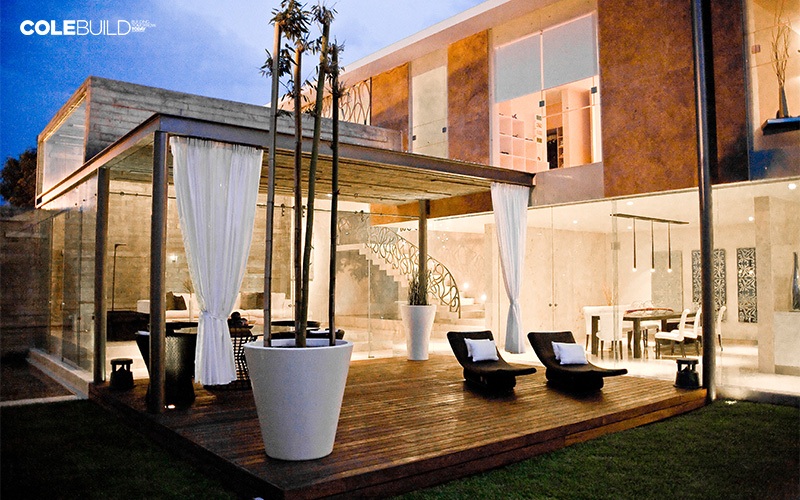 Modern custom-built house with outdoor seating